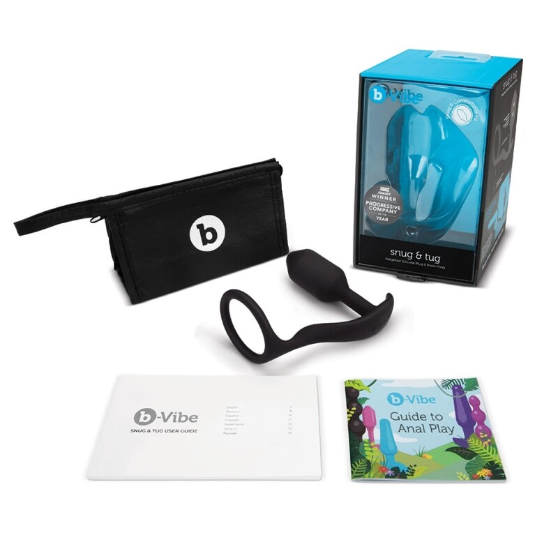 Анальна пробка з ерекційним кільцем B-Vibe Snug & Tug силіконова, чорна, 10.7 х 3 см - Изображение 5