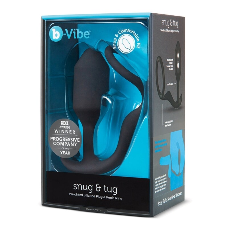 Анальна пробка з ерекційним кільцем B-Vibe Snug & Tug силіконова, чорна, 10.7 х 3 см - Изображение 1