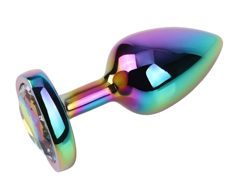 Анальна пробка з кристалом в формі серця S Rainbow Gem Chisa, металева, різнокольорова, 7 х 2.7 см - Изображение 4