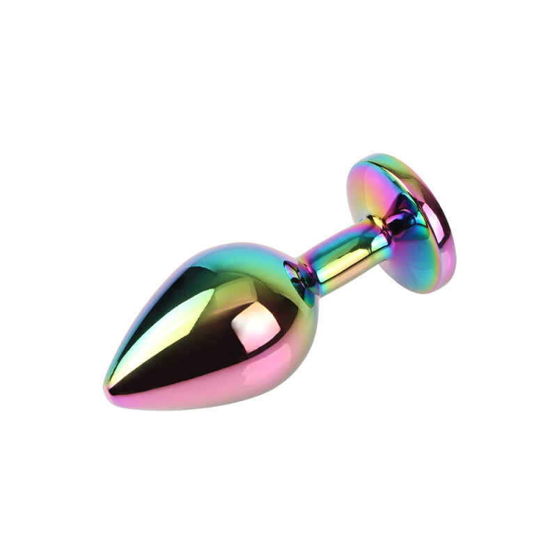 Анальна пробка M з кристалом Rainbow Gem Chisa, металева, різнокольорова, 8.2 х 3.3 см - Изображение 3