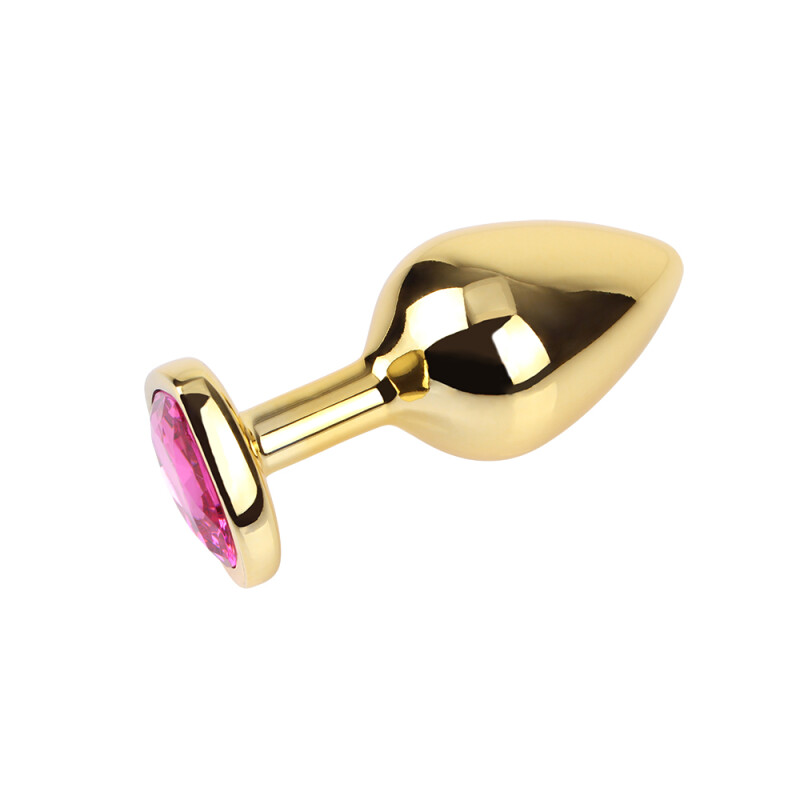 Анальна пробка M з кристалом у формі серця Rosy Heart Gem Chisa, металева, золота, 8.2 х 3.3 см - Изображение 2