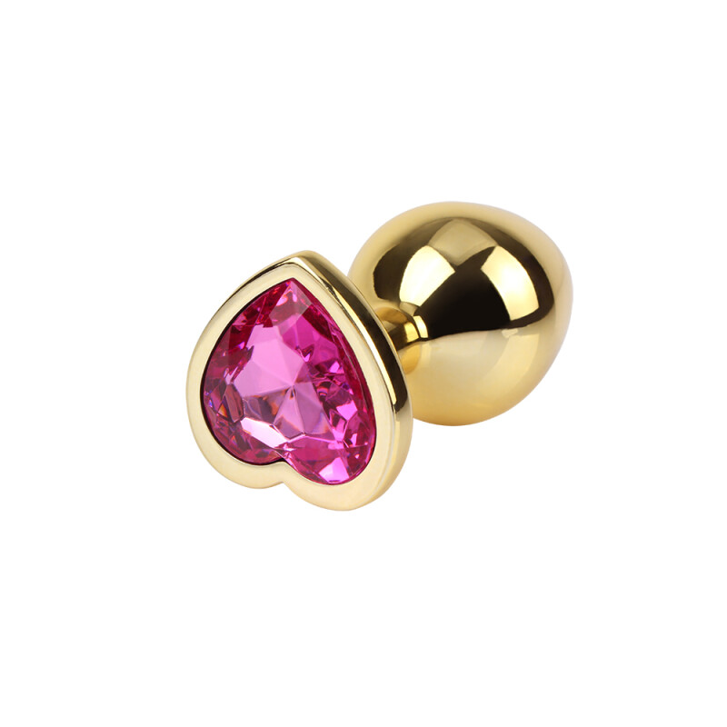 Анальна пробка M з кристалом у формі серця Rosy Heart Gem Chisa, металева, золота, 8.2 х 3.3 см - Изображение 1