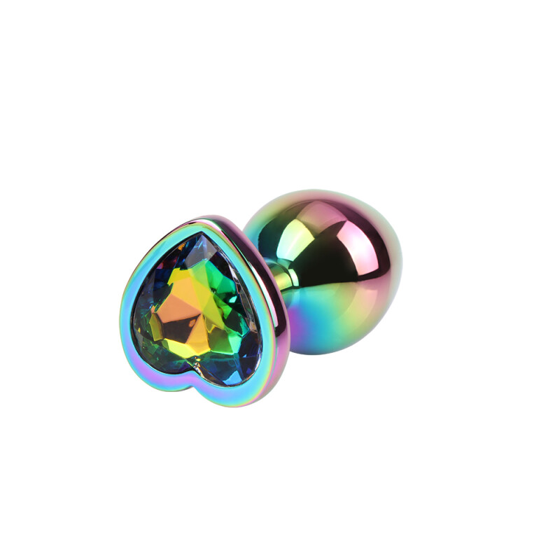 Анальна пробка M з кристалом у формі серця Rainbow Heart Gem Chisa, металева, різнокольорова, 8.2 х 3.3 см - Изображение 1
