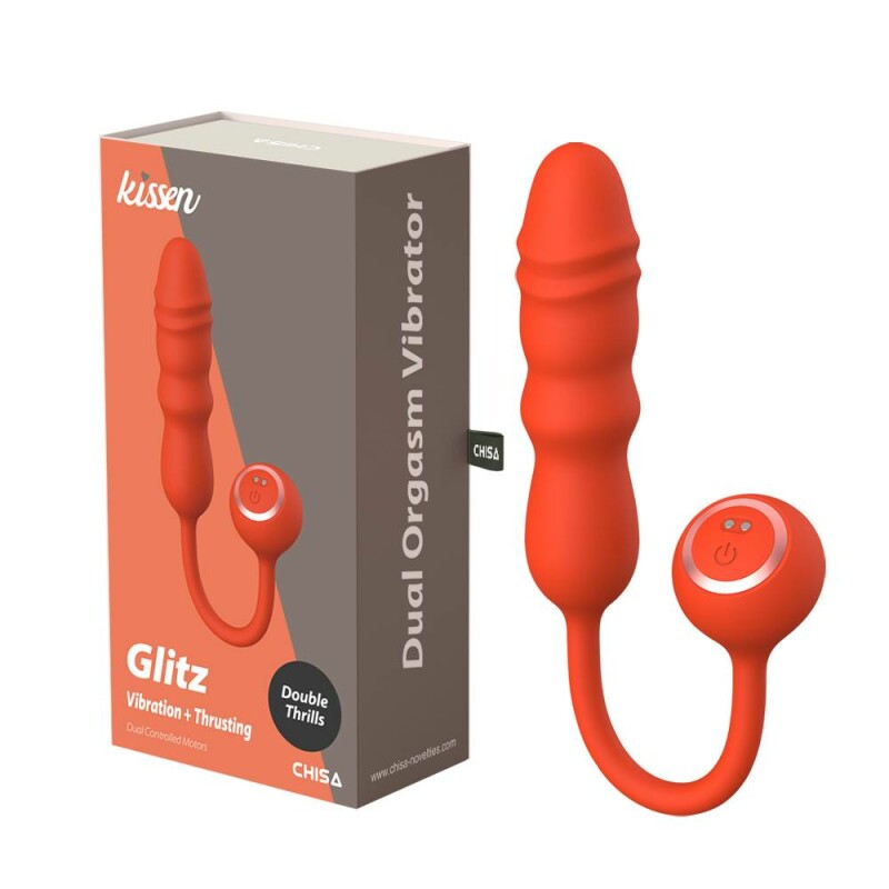 Вібратор із фрикціями Chisa Kissen Glitz з дротовим пультом, оранжевий, 26.8 х 4.5 см