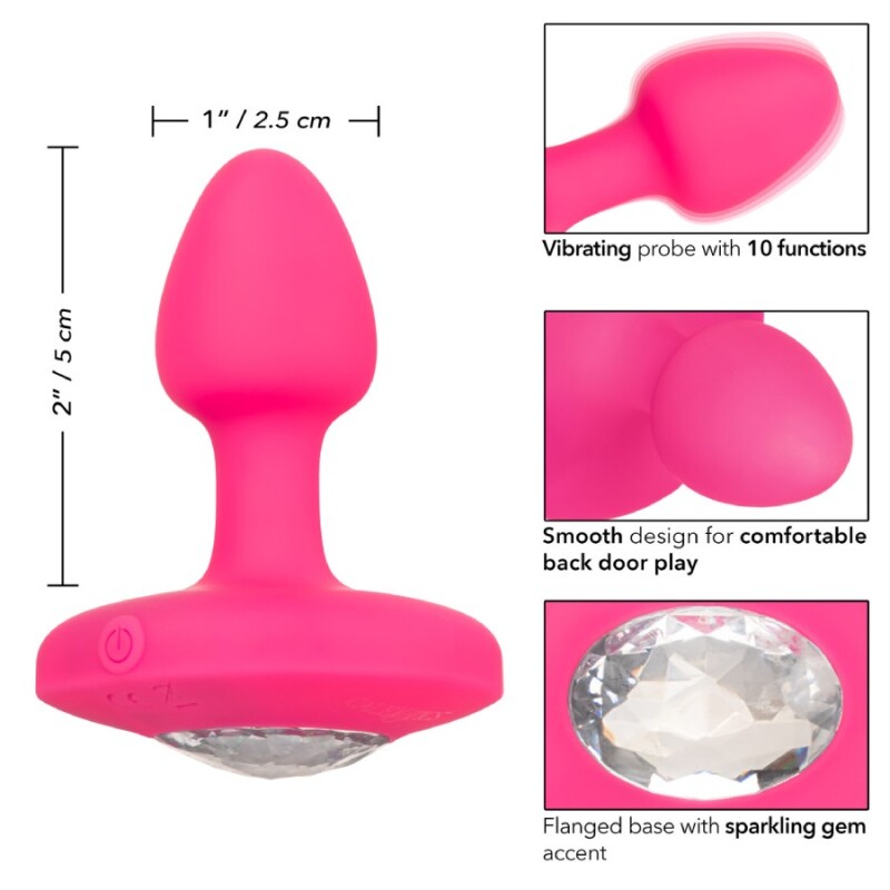 Анальна пробка з вібрацією CalExotics Cheeky Gems, з кристалом, рожева, 5 х 2.5 см - Изображение 5