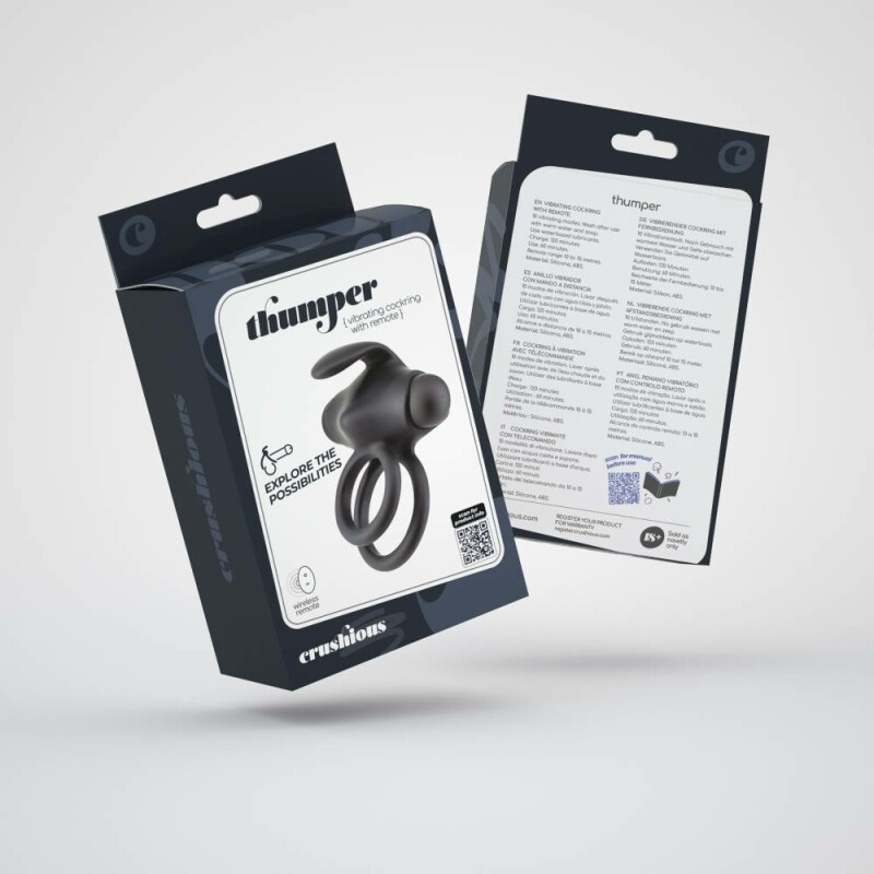 Ерекційне віброкільце Crushious Thumper з пультом, чорне, 8.5 см - Изображение 1