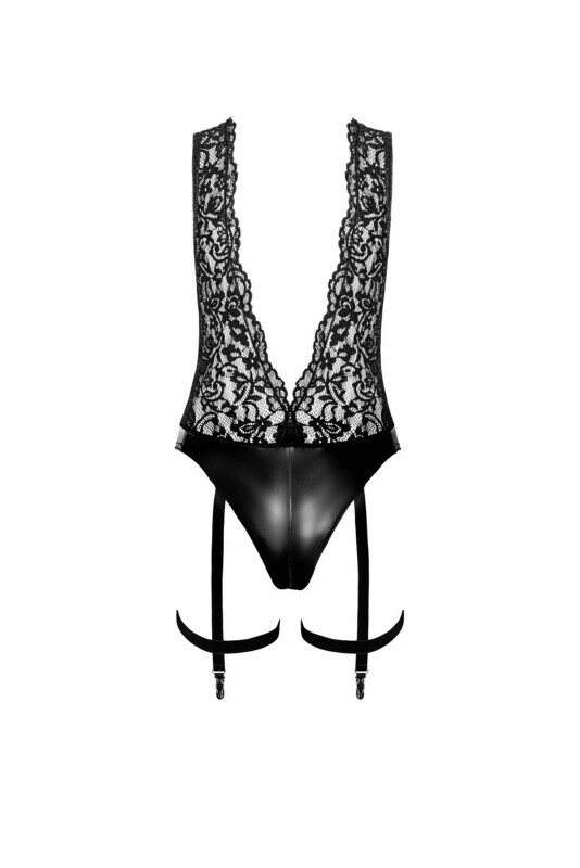 Боді сексуальне з глибоким декольте M Libido F297 від Noir Handmade, чорне - Зображення 4
