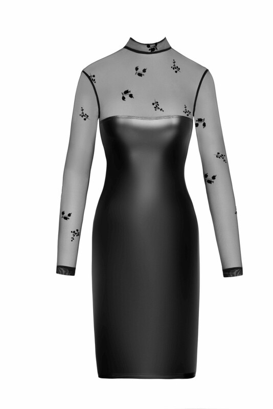 Сукня еротична вінілова M Sublime F310 Noir Handmade, з напівпрозорим верхом, чорна - Зображення 2