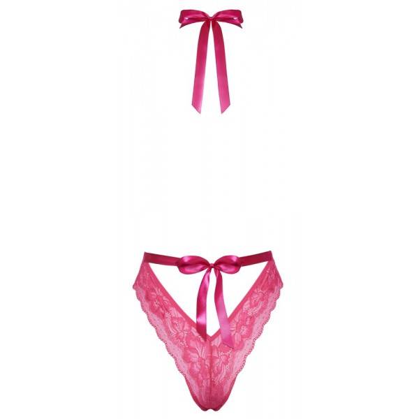 Сексуальне мереживне боді з глибоким декольте, L/XL, Kissable рожеве - Зображення 2