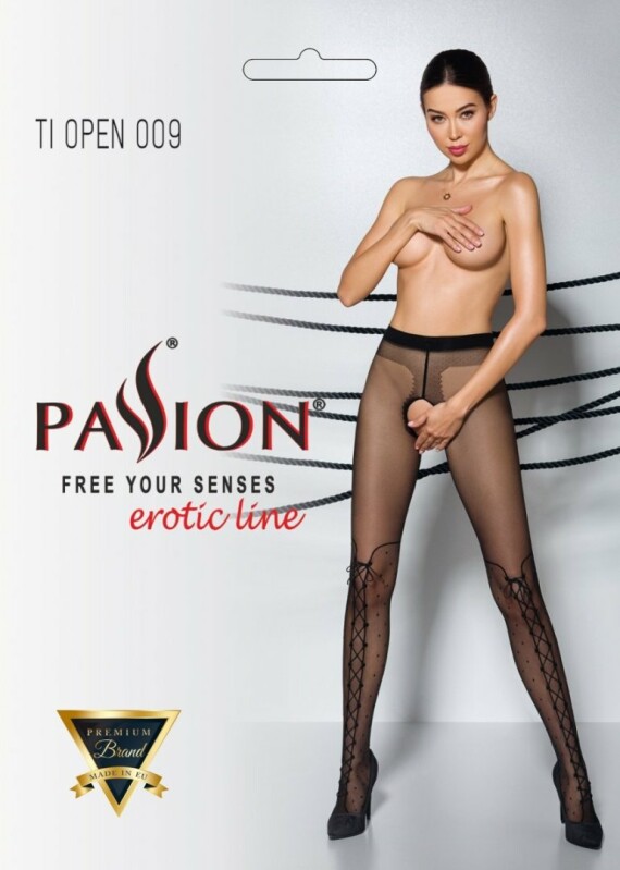 Колготи сексуальні з інтимним вирізом XS/S Tiopen 009 Passion, чорні - Зображення 2