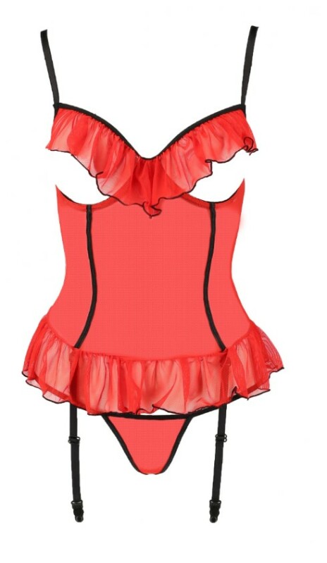 Корсет з відкитим бюстом Passion Cherry, зі стрінгами, червоний, S/M - Зображення 2