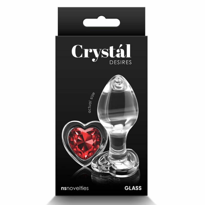 Анальна пробка зі скла, 3.9 см х 7.2 см, NS Novelties Crystal Heart з обмежувачем у формі серця, S, прозора з червоним - Зображення 3