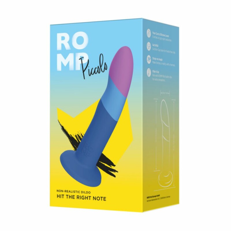 Нереалістичний фалоімітатор ROMP Piccolo Dildo насадка на страпон на присосці, для точки G і P, синій, 14 см х 2.9 см - Изображение 3