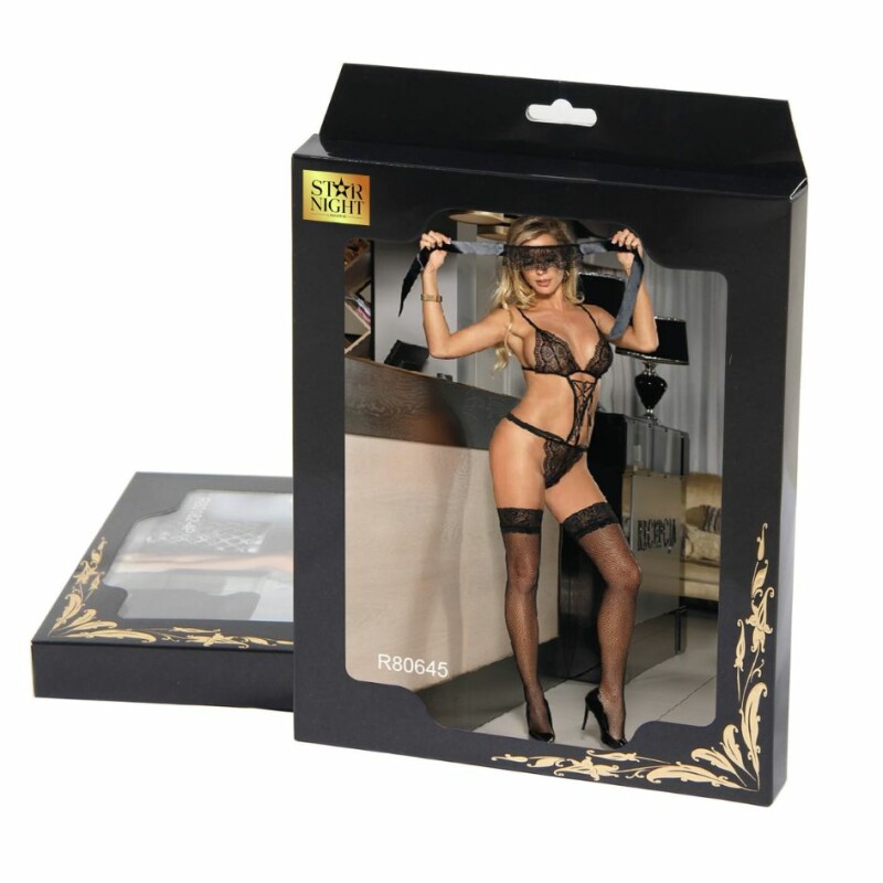 Боді з маскою Star Night Lace Teddy мереживне, чорне, XS-S - Изображение 4