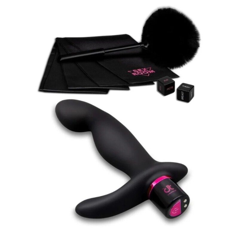 Набір з масажером простати Sex Room Prostate Play Kit 5 предметів і мішечок для зберігання, чорного кольору, 15 х 3 см - Изображение 1