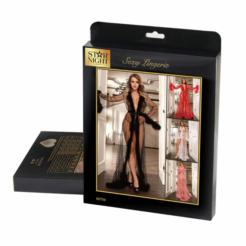 Сексуальний халат довгий Star Night Lingerie Nightgown напівпрозорий, чорний, XS-S