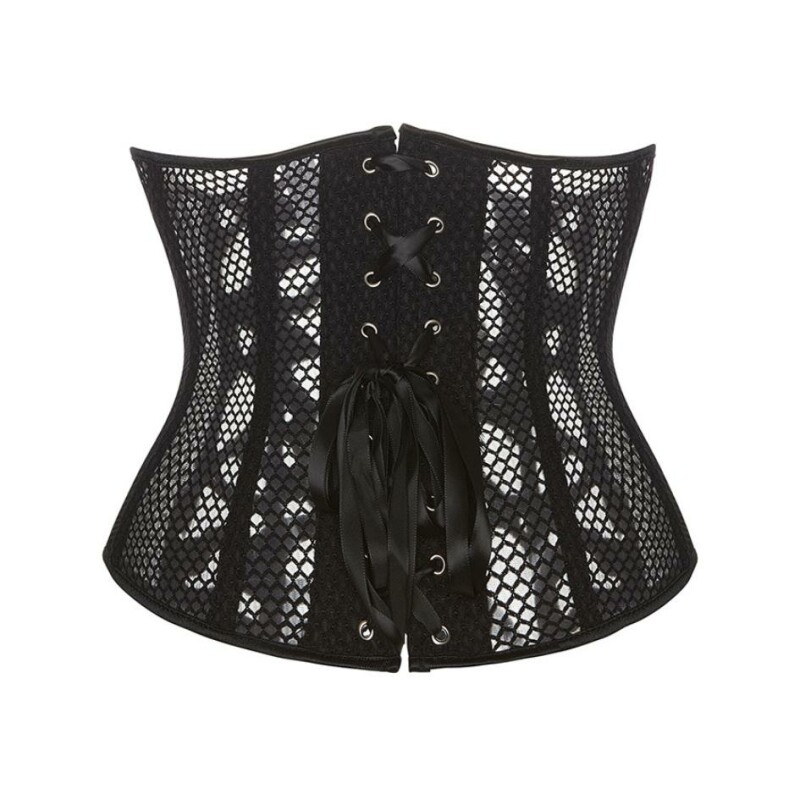 Корсет із сітки з візерунком Star Night Grid Corset, M, з гачками та шнурівкою, з трусиками, чорний - Зображення 1