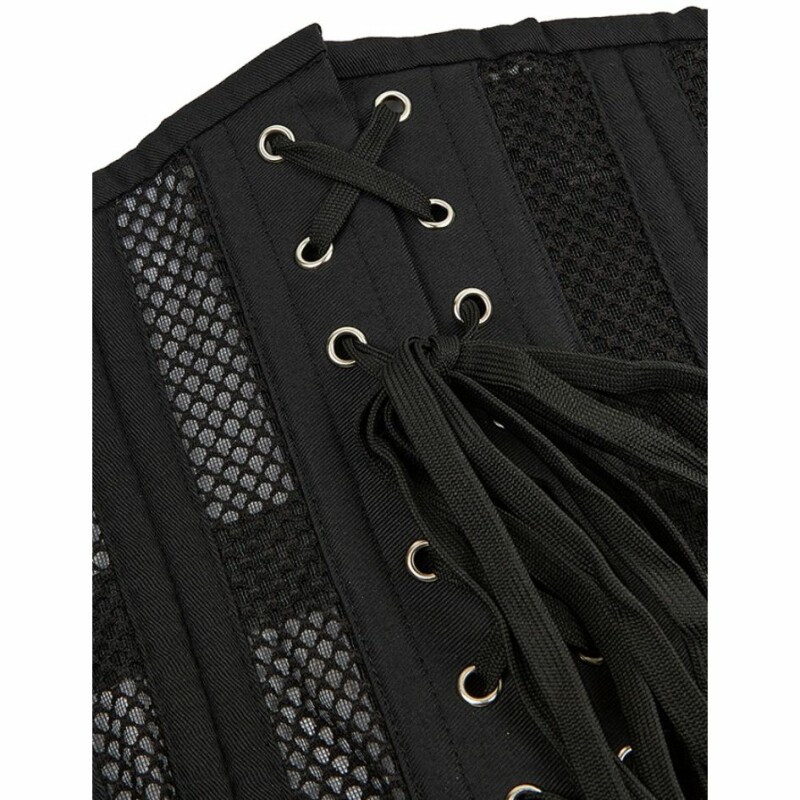 Корсет із сітки Star Night Steel Bones Grid Corsets L, з гачками і шнурівкою, чорний - Изображение 8
