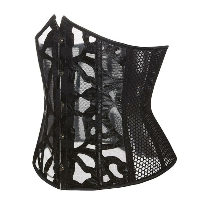 Корсет із сітки з візерунком Star Night Grid Corset, M, з гачками та шнурівкою, з трусиками, чорний - Зображення 2