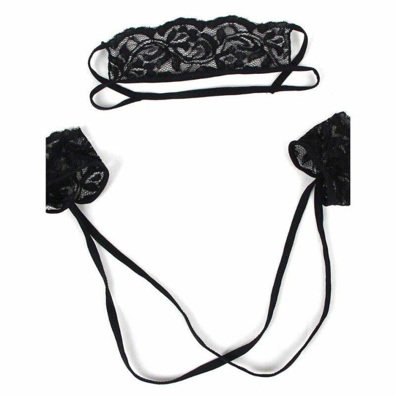 Комплект білизни з мережива з маскою і наручниками Star Night Lace Surrender 4 предмети, чорний, XS-S - Изображение 2