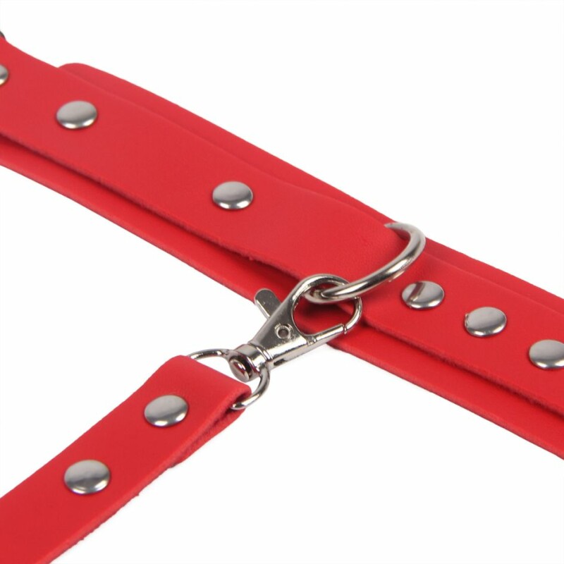 Гартери на талію і стегна з наручниками Star Night Sexy Bondage з екошкіри, червоні, One Size - Изображение 4