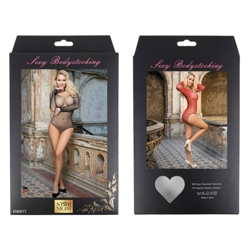 Боді сіточка зі стразами Star Night з рукавами, чорне, One Size (XS-M) - Изображение 2