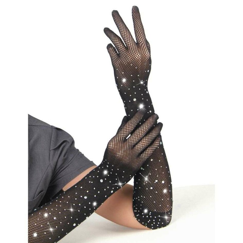 Рукавички в сітку зі стразами Star Night Glitter Rhinestone Gloves чорні, OS - Зображення 2