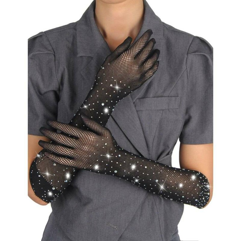 Рукавички в сітку зі стразами Star Night Glitter Rhinestone Gloves чорні, OS - Зображення 3