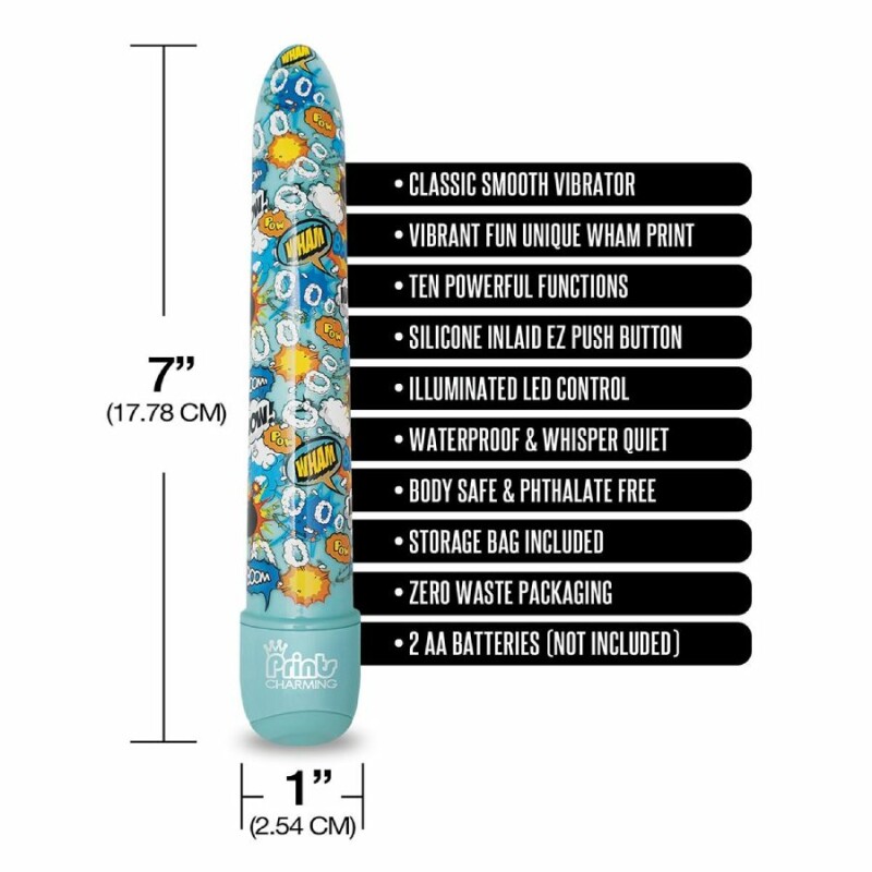 Вібратор Global Novelties Prints Charming Pop Tease з яскравим принтом, блакитний, 17.7 х 2.5 см - Изображение 3