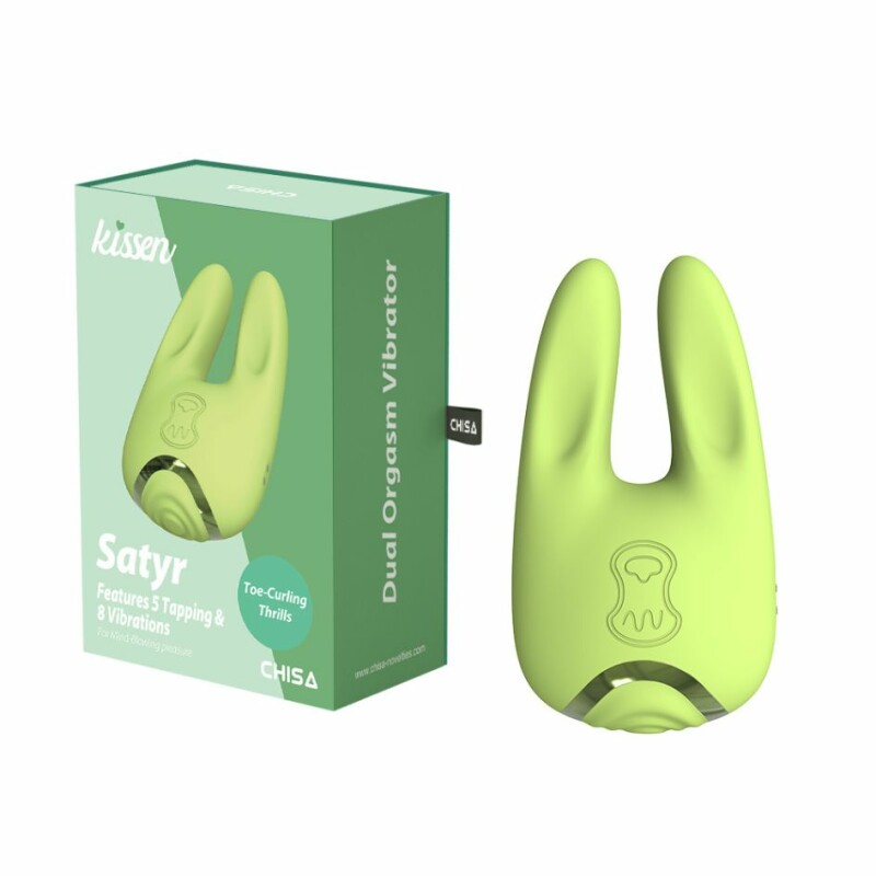 Вібратор для клітора Chisa Kissen Satyr двосторонній, зелений, 11 х 3.5 см