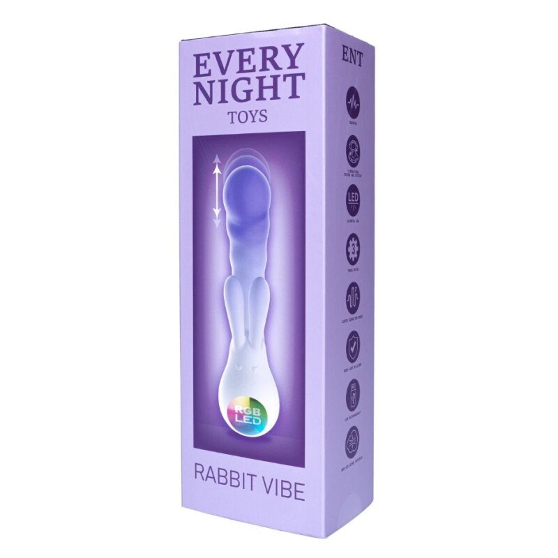 Вібратор-кролик зі світлодіодом Every Night Rabbit Vibe для точки G, фіолетовий, 19.3 х 4.8 см - Зображення 1