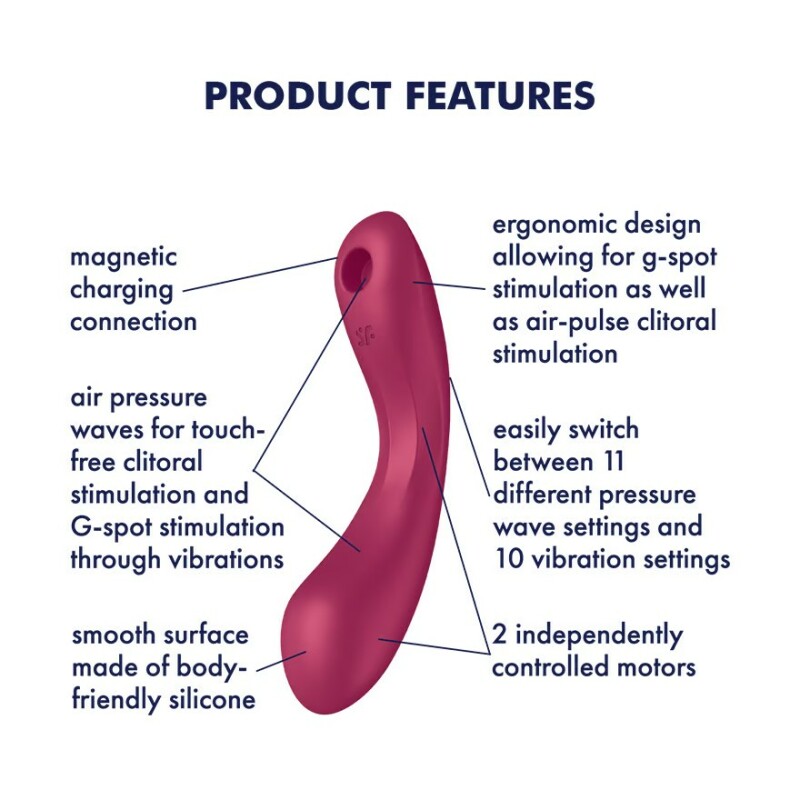 Вібратор з трьома видами стимуляції  Satisfyer Curvy Trinity 1, для точки G та клітора, бордовий, 17.5 х 7.2 см - Зображення 3