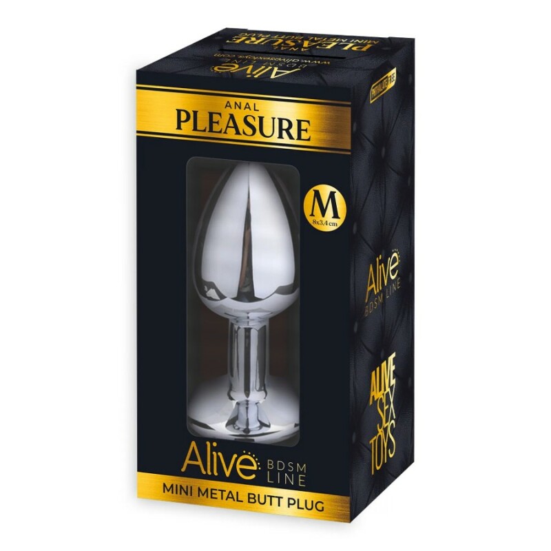 Анальна пробка Alive Anal Pleasure M, з чорним каменем, срібляста, 8 х 3.4 см - Зображення 2