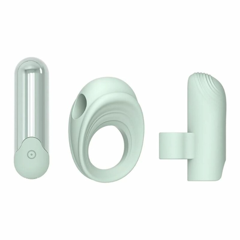 Набір Dreamtoys Glam 3-in-1 Play Kit віброкуля, ерекційне кільце та насадка на палець, м'ятний - Зображення 4