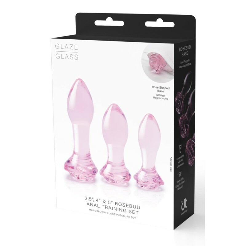Набір анальних пробок Dreamtoys Rosebud скляний, рожевий, 3 шт