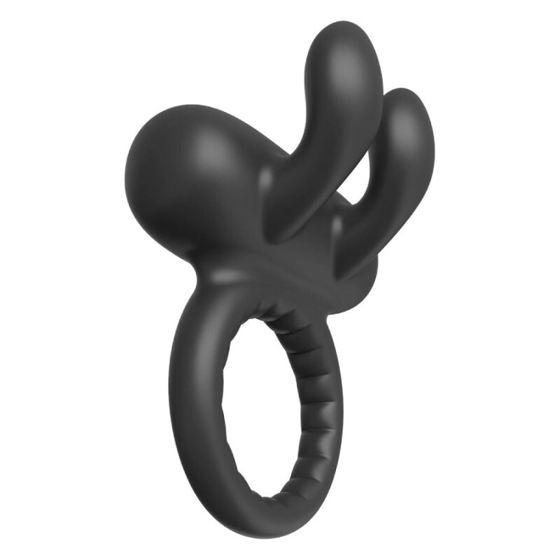 Ерекційне віброкільце Dreamtoys Rabbit з вушками для клітора, чорне, 9 х 5.5 см - Зображення 2