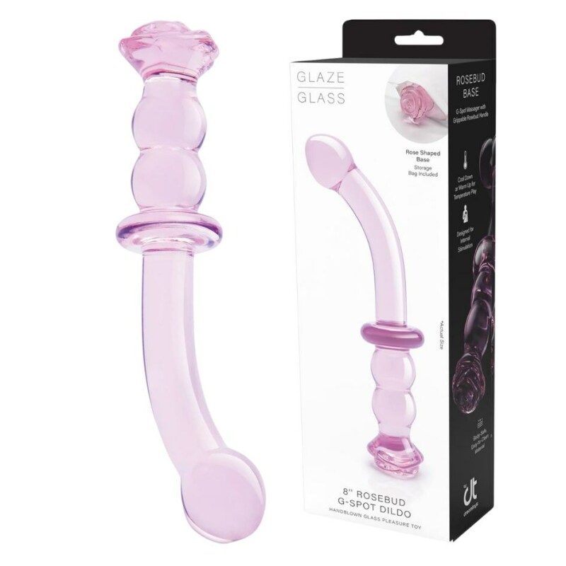 Склянний фалоімітатор для точки G Dreamtoys Glaze Glass Rosebud рожевий, 19 х 2.9 см