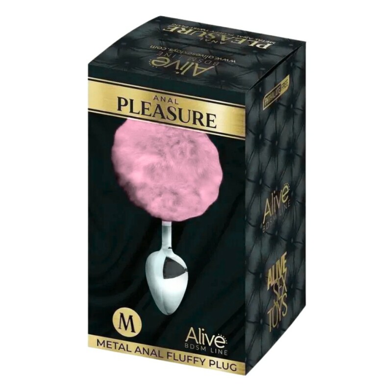 Анальна пробка Alive Anal Pleasure M з рожевим хутром, срібляста, 8 х 3.5 см - Зображення 2