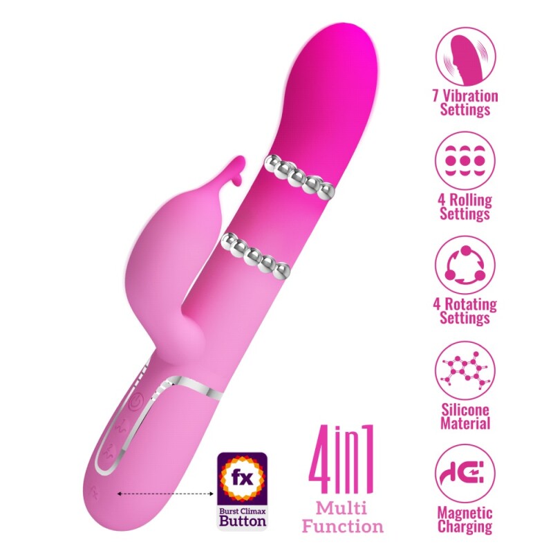 Вібратор-кролик Pretty Love Shima з ротацією та фрикціями, рожевий, 22.6 х 3.4 см - Изображение 1