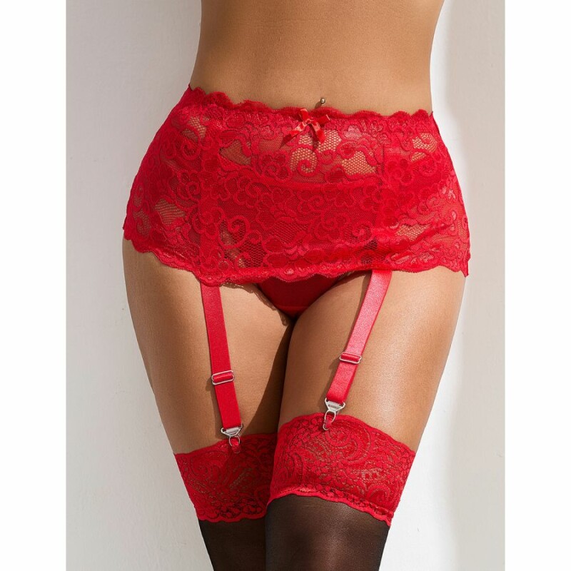 Пояс для панчіх Star Night мереживний, червоний, XS-S - Зображення 1