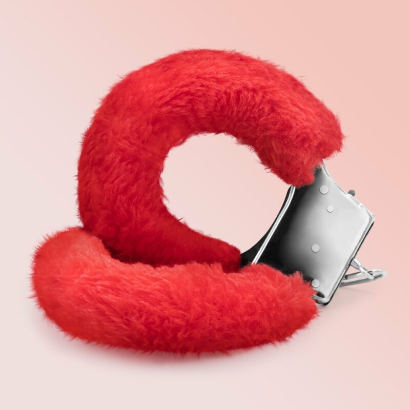 Наручники металеві Crushious Love Cuffs зі штучним червоним хутром, сріблясті - Изображение 1