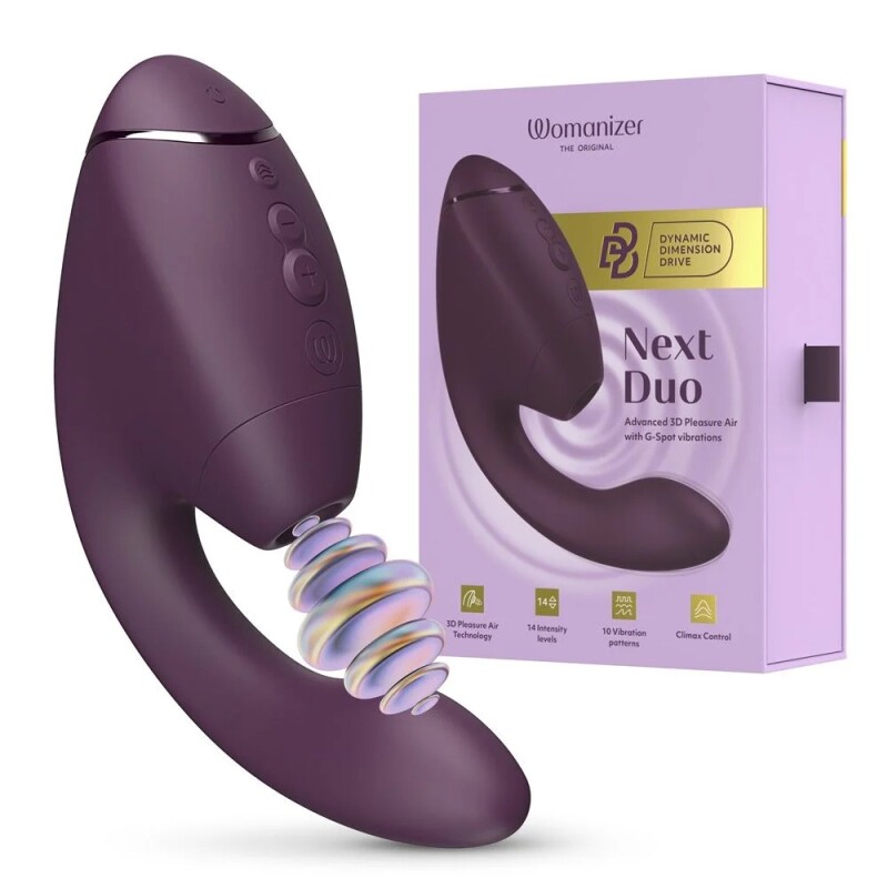 Вакуумний стимулятор Womanizer Next Duo з вібрацією, фіолетовий, 19.3 х 5.6 см