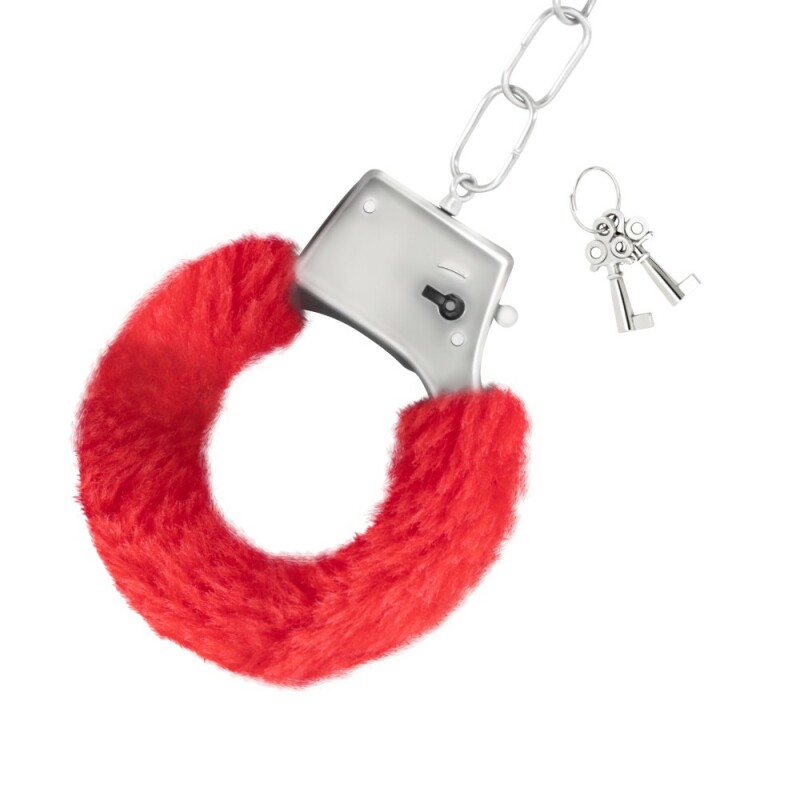 Наручники металеві Crushious Love Cuffs зі штучним червоним хутром, сріблясті - Изображение 2