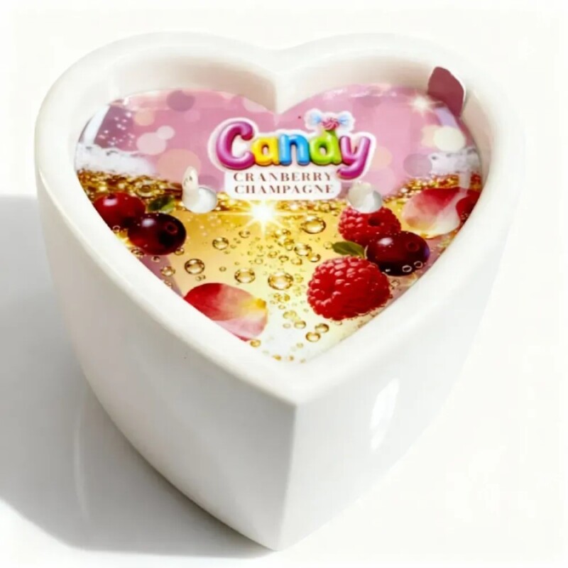Масажна свічка з ароматом шампанського з журавлиною, 70 мл, Candy Cranberry Champagne у формі серця - Изображение 2