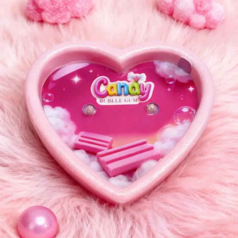 Масажна свічка з ароматом жуйки, 70 мл, Candy Bubble Gum у формі серця - Изображение 1