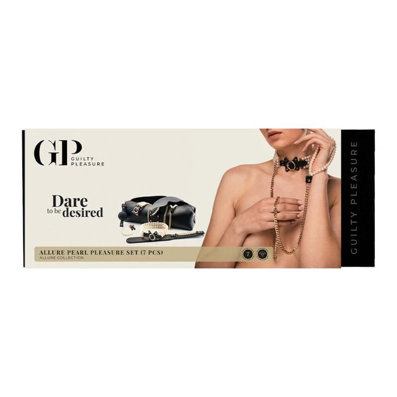 Набір БДСМ Guilty Pleasure Allure Pearl з перлами та золотою фурнітурою, чорний, 7 предметів - Зображення 1