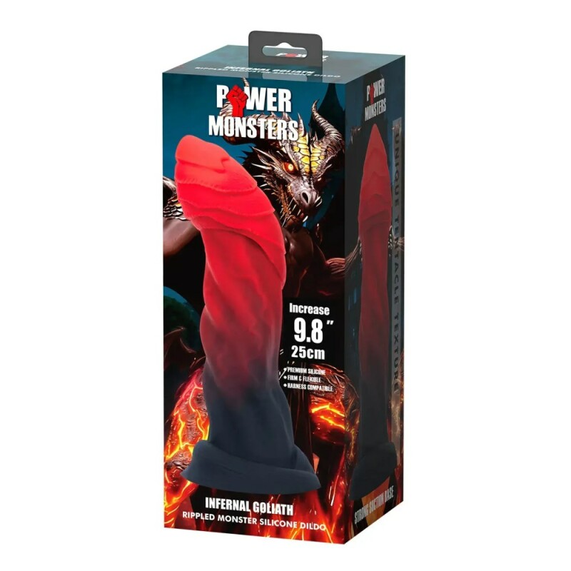 Фалоімітатор-гігант фантастичний Power Monsters Infernal Goliath на присосці, червоно-чорний, 25 х 6.7 см - Зображення 6