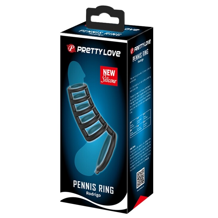 Насадка на пеніс Pretty Love Rodrigo з шести кілець, чорна, 10 х 3.8 см - Зображення 9