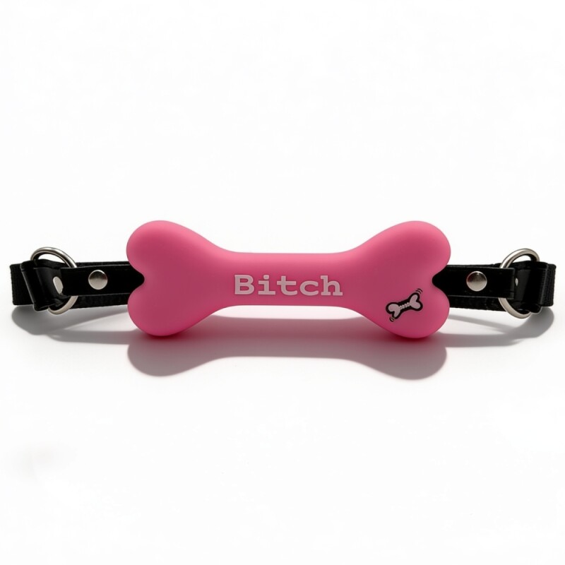 Кляп у вигляді кістки DS Fetish з надписом BITCH, рожевий - Изображение 2
