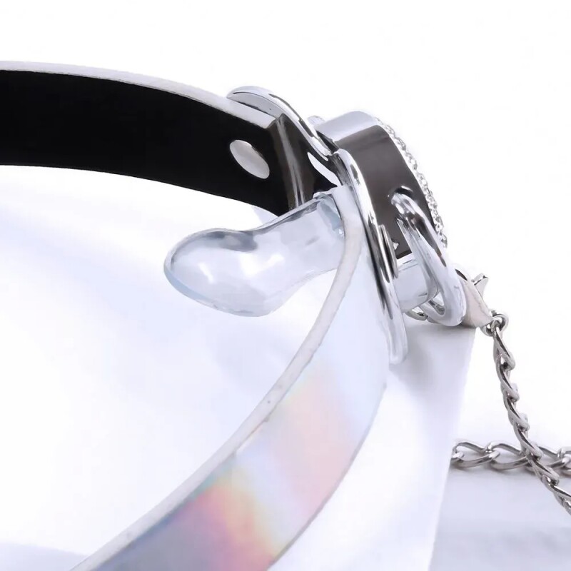 Кляп у вигляді соски DS Fetish із затискачами для сосків, біло-срібний, зі стразами - Изображение 2